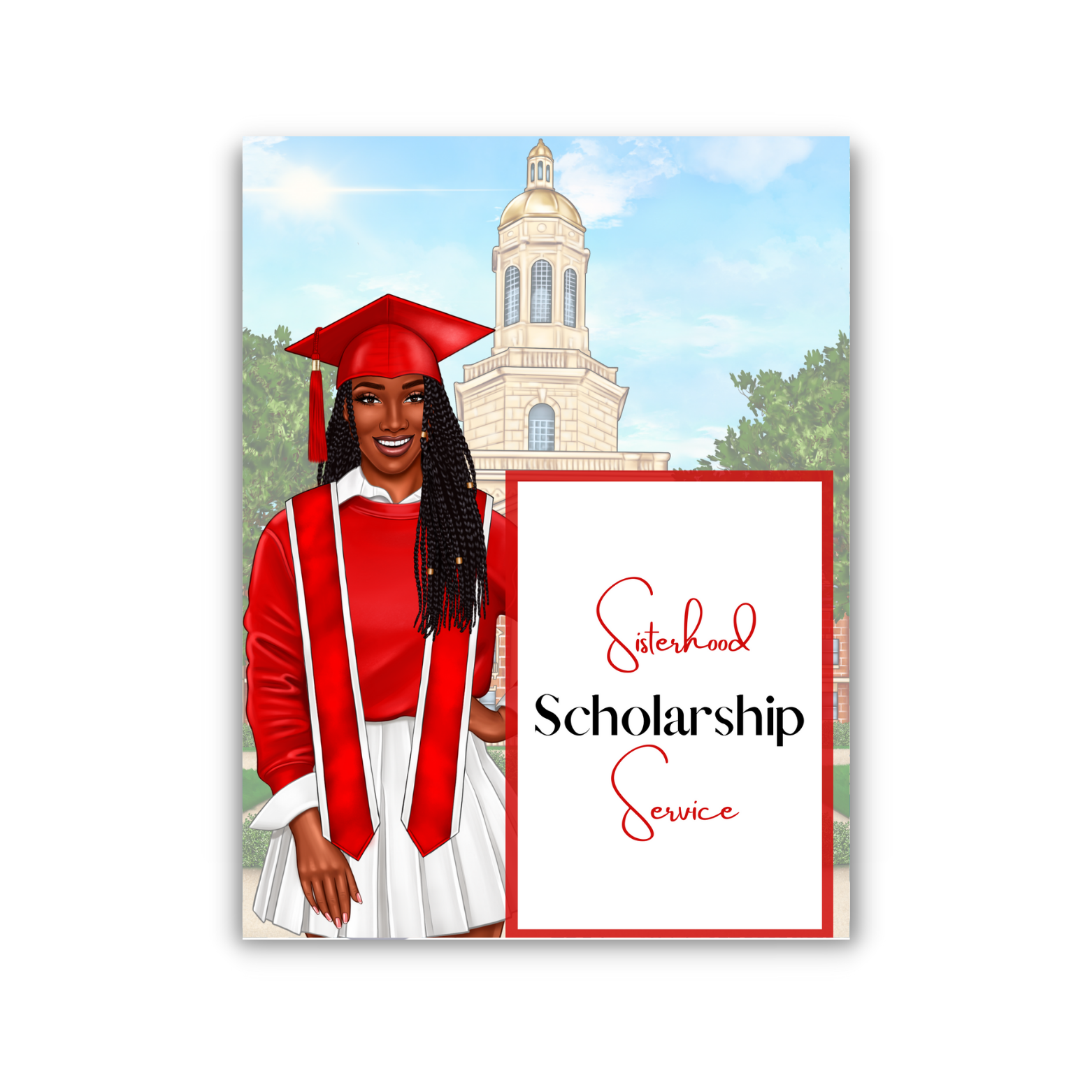 Graduation Card- Red and White, Sisterhood, Scholarship, Service